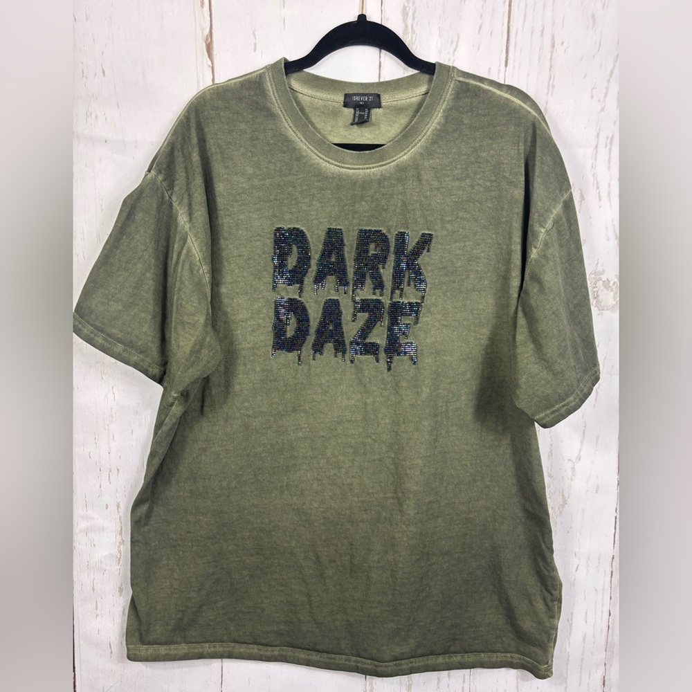 Dark Daze Beaded Tee Green Acid Washed Unisex